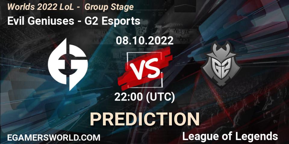 Evil Geniuses - G2 Esports: прогноз. 08.10.2022 at 22:00, LoL, Worlds 2022 LoL - Group Stage