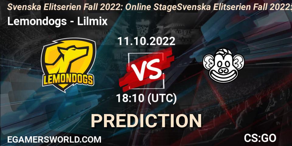 Lemondogs - Lilmix: прогноз. 11.10.2022 at 18:10, Counter-Strike (CS2), Svenska Elitserien Fall 2022