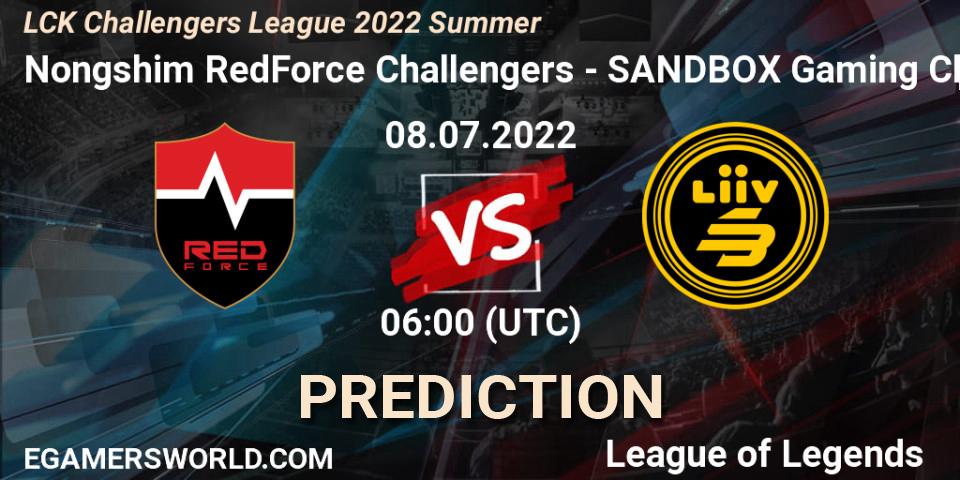 Nongshim RedForce Challengers - SANDBOX Gaming Challengers: прогноз. 08.07.2022 at 06:00, LoL, LCK Challengers League 2022 Summer