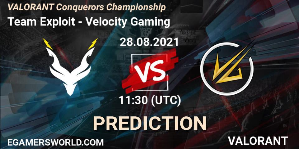 Team Exploit - Velocity Gaming: прогноз. 28.08.2021 at 11:30, VALORANT, VALORANT Conquerors Championship
