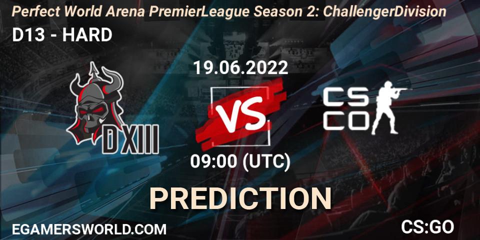 D13 - HARD: прогноз. 19.06.2022 at 09:00, Counter-Strike (CS2), Perfect World Arena Premier League Season 2: Challenger Division