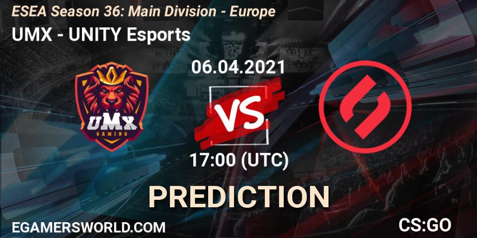 UMX - UNITY Esports: прогноз. 06.04.2021 at 17:00, Counter-Strike (CS2), ESEA Season 36: Main Division - Europe
