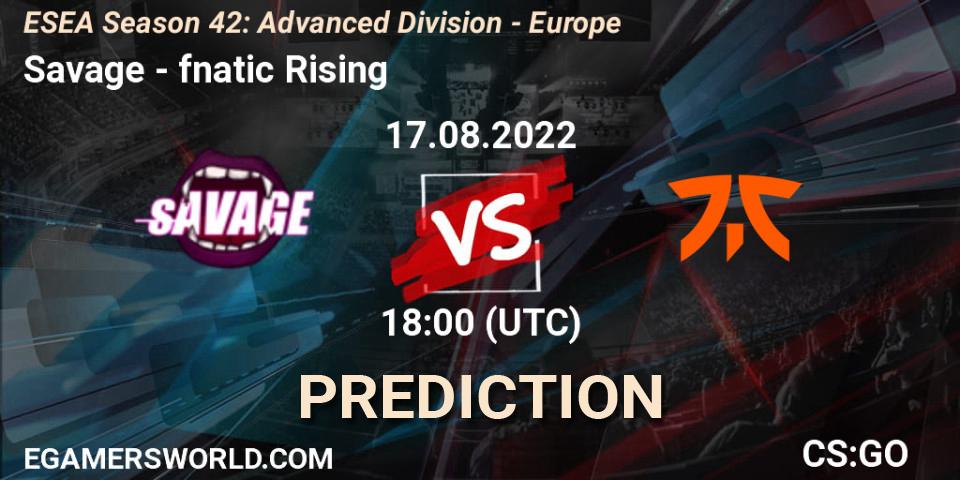 Savage - fnatic Rising: прогноз. 17.08.2022 at 18:00, Counter-Strike (CS2), ESEA Season 42: Advanced Division - Europe