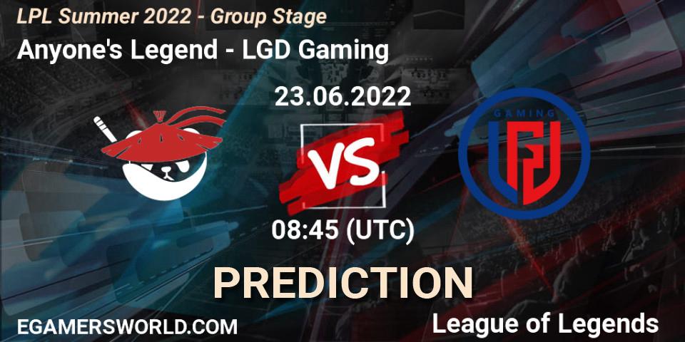 Anyone's Legend - LGD Gaming: прогноз. 23.06.2022 at 09:00, LoL, LPL Summer 2022 - Group Stage