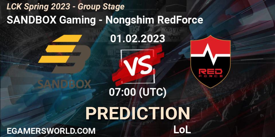 SANDBOX Gaming - Nongshim RedForce: прогноз. 01.02.2023 at 08:00, LoL, LCK Spring 2023 - Group Stage