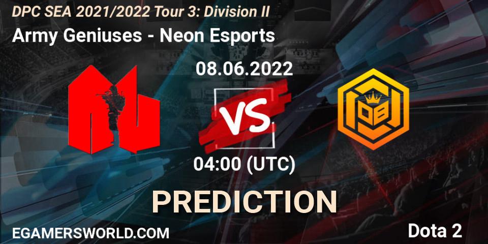 Army Geniuses - Neon Esports: прогноз. 08.06.2022 at 04:00, Dota 2, DPC SEA 2021/2022 Tour 3: Division II