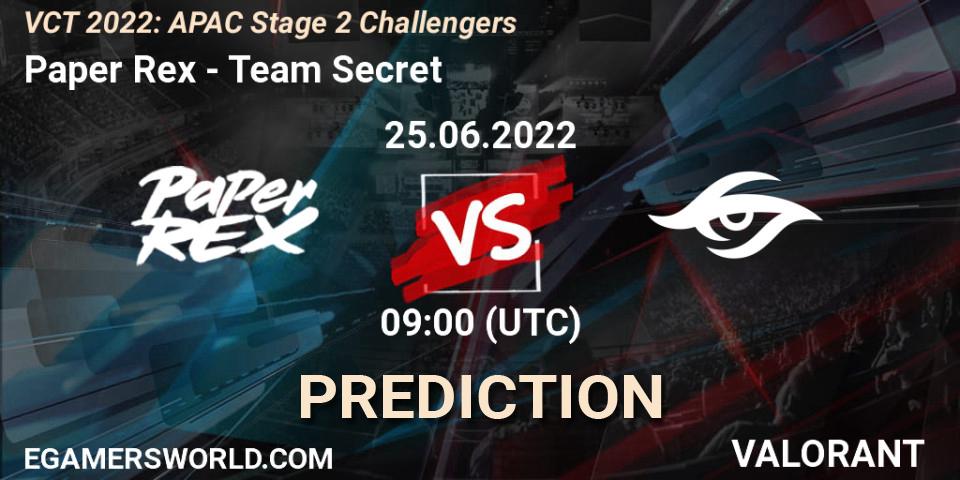 Paper Rex - Team Secret: прогноз. 25.06.2022 at 09:45, VALORANT, VCT 2022: APAC Stage 2 Challengers