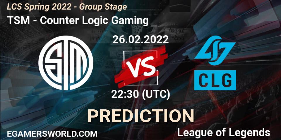TSM - Counter Logic Gaming: прогноз. 26.02.2022 at 22:30, LoL, LCS Spring 2022 - Group Stage