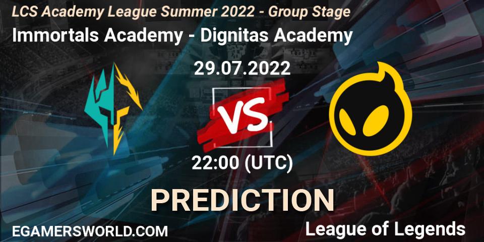 Immortals Academy - Dignitas Academy: прогноз. 29.07.2022 at 22:00, LoL, LCS Academy League Summer 2022 - Group Stage