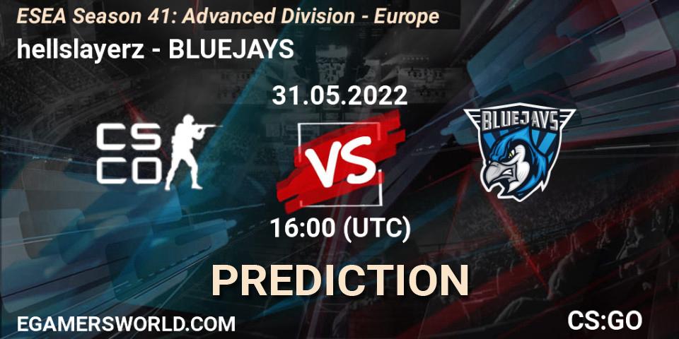 hellslayerz - BLUEJAYS: прогноз. 31.05.2022 at 16:00, Counter-Strike (CS2), ESEA Season 41: Advanced Division - Europe