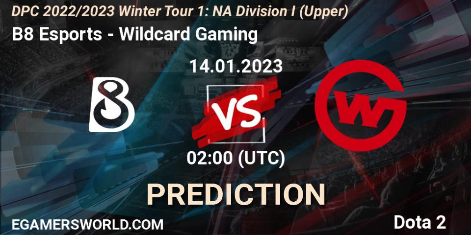 B8 Esports - Wildcard Gaming: прогноз. 14.01.2023 at 01:52, Dota 2, DPC 2022/2023 Winter Tour 1: NA Division I (Upper)