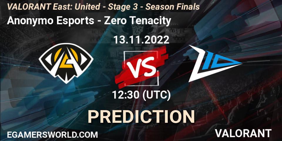 Anonymo Esports - Zero Tenacity: прогноз. 13.11.2022 at 12:30, VALORANT, VALORANT East: United - Stage 3 - Season Finals