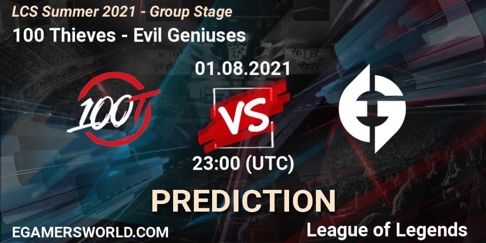 100 Thieves - Evil Geniuses: прогноз. 01.08.2021 at 23:00, LoL, LCS Summer 2021 - Group Stage