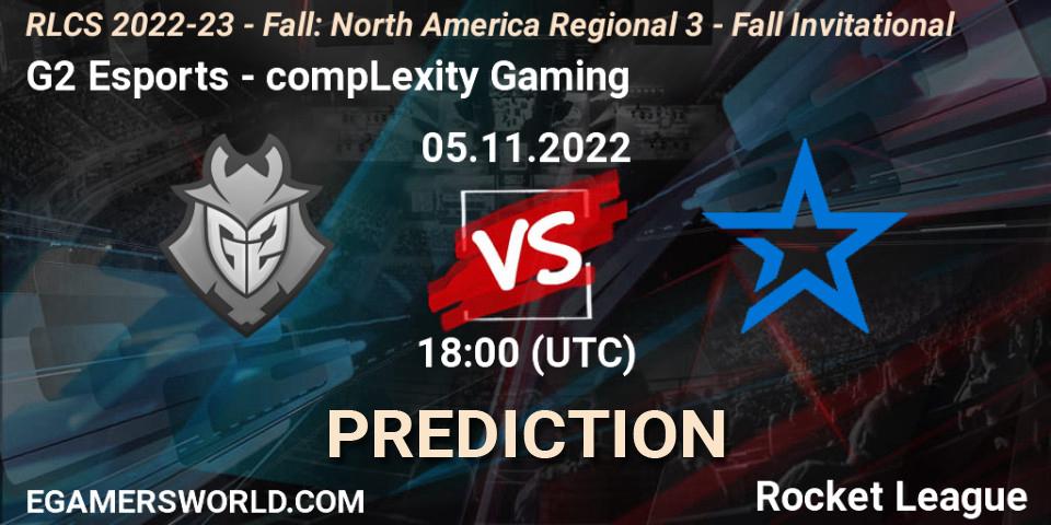 G2 Esports - compLexity Gaming: прогноз. 05.11.2022 at 18:00, Rocket League, RLCS 2022-23 - Fall: North America Regional 3 - Fall Invitational