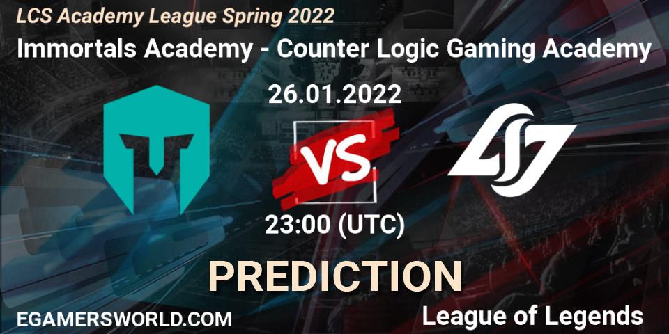 Immortals Academy - Counter Logic Gaming Academy: прогноз. 26.01.2022 at 23:00, LoL, LCS Academy League Spring 2022