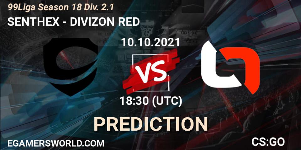 SENTHEX - DIVIZON RED: прогноз. 10.10.2021 at 18:30, Counter-Strike (CS2), 99Liga Season 18 Div. 2.1