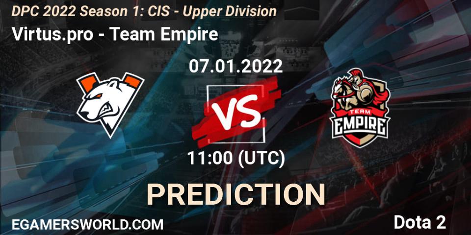 Virtus.pro - Team Empire: прогноз. 07.01.22, Dota 2, DPC 2022 Season 1: CIS - Upper Division