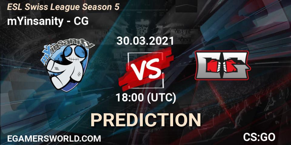 mYinsanity - CG: прогноз. 30.03.2021 at 18:00, Counter-Strike (CS2), ESL Swiss League Season 5
