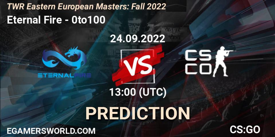 Eternal Fire - 0to100: прогноз. 24.09.2022 at 17:30, Counter-Strike (CS2), TWR Eastern European Masters: Fall 2022