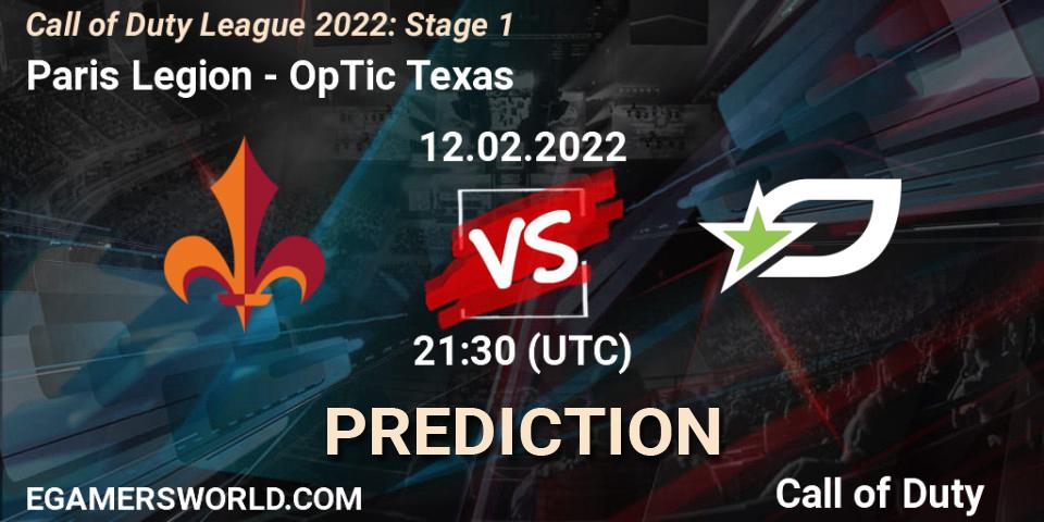 Paris Legion - OpTic Texas: прогноз. 12.02.2022 at 21:30, Call of Duty, Call of Duty League 2022: Stage 1