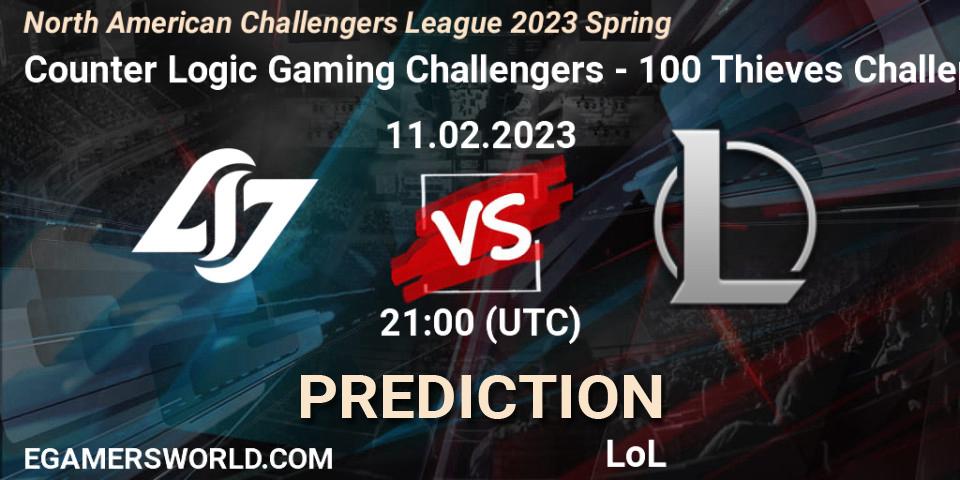 Counter Logic Gaming Challengers - 100 Thieves Challengers: прогноз. 11.02.2023 at 21:00, LoL, NACL 2023 Spring - Group Stage