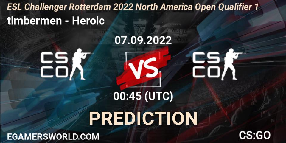 timbermen - Heroic: прогноз. 07.09.2022 at 00:45, Counter-Strike (CS2), ESL Challenger Rotterdam 2022 North America Open Qualifier 1