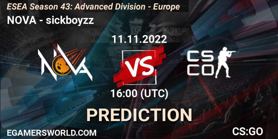 NOVA - sickboyzz: прогноз. 11.11.22, CS2 (CS:GO), ESEA Season 43: Advanced Division - Europe