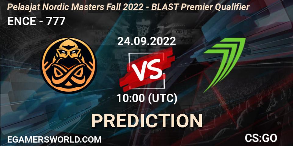 ENCE - 777: прогноз. 24.09.2022 at 10:00, Counter-Strike (CS2), Pelaajat.com Nordic Masters: Fall 2022