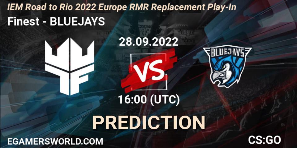 Finest - BLUEJAYS: прогноз. 28.09.2022 at 16:00, Counter-Strike (CS2), IEM Road to Rio 2022 Europe RMR Replacement Play-In