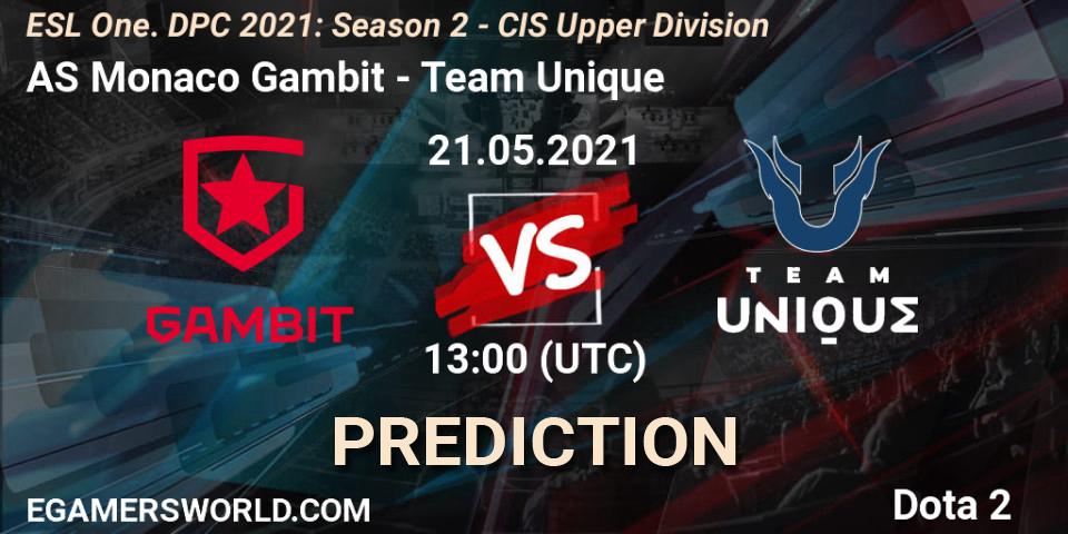 AS Monaco Gambit - Team Unique: прогноз. 21.05.2021 at 12:56, Dota 2, ESL One. DPC 2021: Season 2 - CIS Upper Division