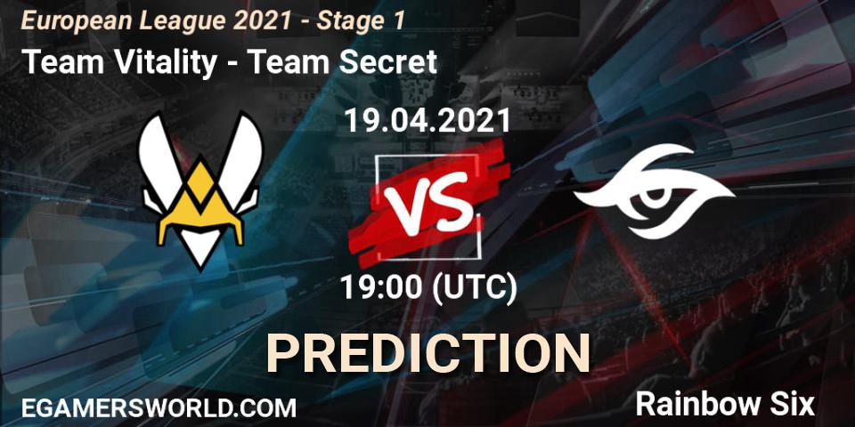Team Vitality - Team Secret: прогноз. 19.04.2021 at 21:00, Rainbow Six, European League 2021 - Stage 1