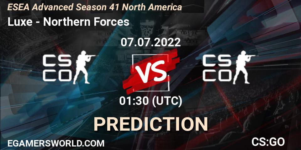 Luxe - Northern Forces: прогноз. 06.07.2022 at 01:00, Counter-Strike (CS2), ESEA Advanced Season 41 North America