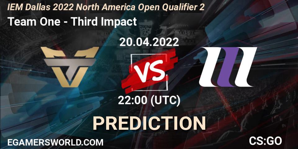 Team One - Third Impact: прогноз. 20.04.2022 at 22:00, Counter-Strike (CS2), IEM Dallas 2022 North America Open Qualifier 2