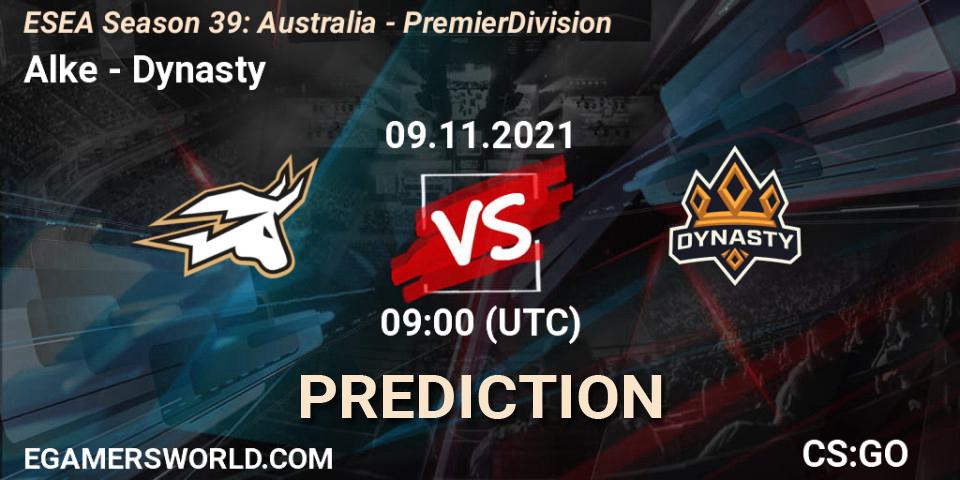 Alke - Dynasty: прогноз. 09.11.2021 at 09:00, Counter-Strike (CS2), ESEA Season 39: Australia - Premier Division