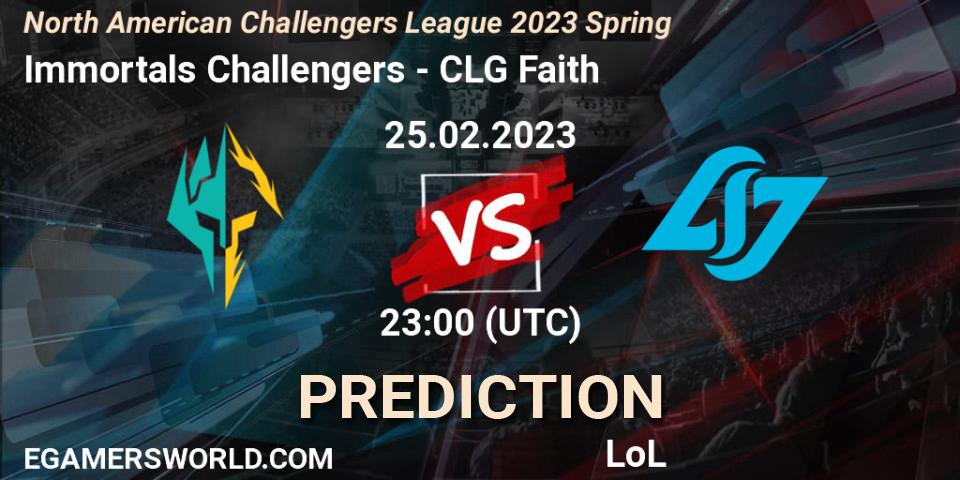 Immortals Challengers - CLG Faith: прогноз. 25.02.23, LoL, NACL 2023 Spring - Group Stage