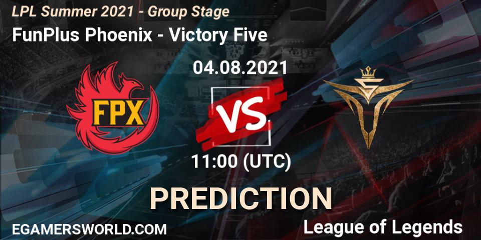 FunPlus Phoenix - Victory Five: прогноз. 04.08.2021 at 11:00, LoL, LPL Summer 2021 - Group Stage