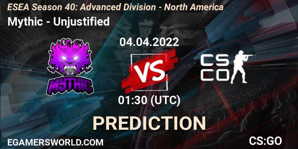 Mythic - Unjustified: прогноз. 04.04.2022 at 00:00, Counter-Strike (CS2), ESEA Season 40: Advanced Division - North America