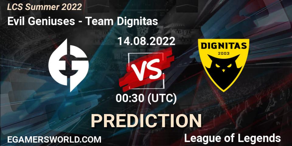 Evil Geniuses - Team Dignitas: прогноз. 14.08.2022 at 00:30, LoL, LCS Summer 2022
