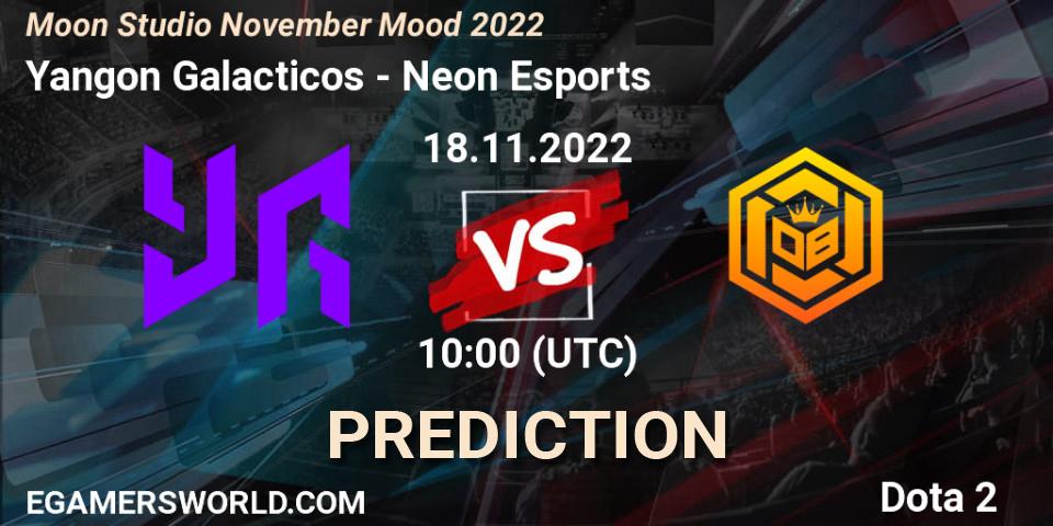 Yangon Galacticos - Neon Esports: прогноз. 18.11.2022 at 10:35, Dota 2, Moon Studio November Mood 2022
