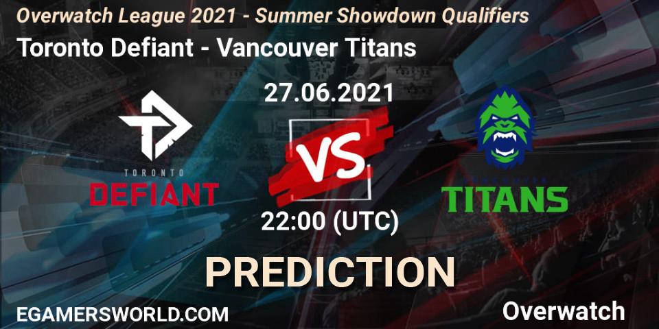 Toronto Defiant - Vancouver Titans: прогноз. 27.06.2021 at 23:00, Overwatch, Overwatch League 2021 - Summer Showdown Qualifiers