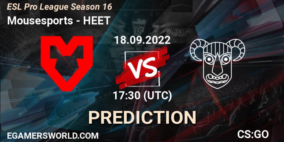 Mousesports - HEET: прогноз. 18.09.2022 at 17:30, Counter-Strike (CS2), ESL Pro League Season 16
