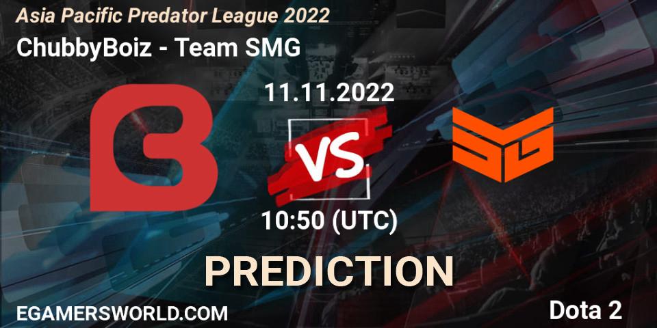 ChubbyBoiz - Team SMG: прогноз. 11.11.2022 at 10:49, Dota 2, Asia Pacific Predator League 2022