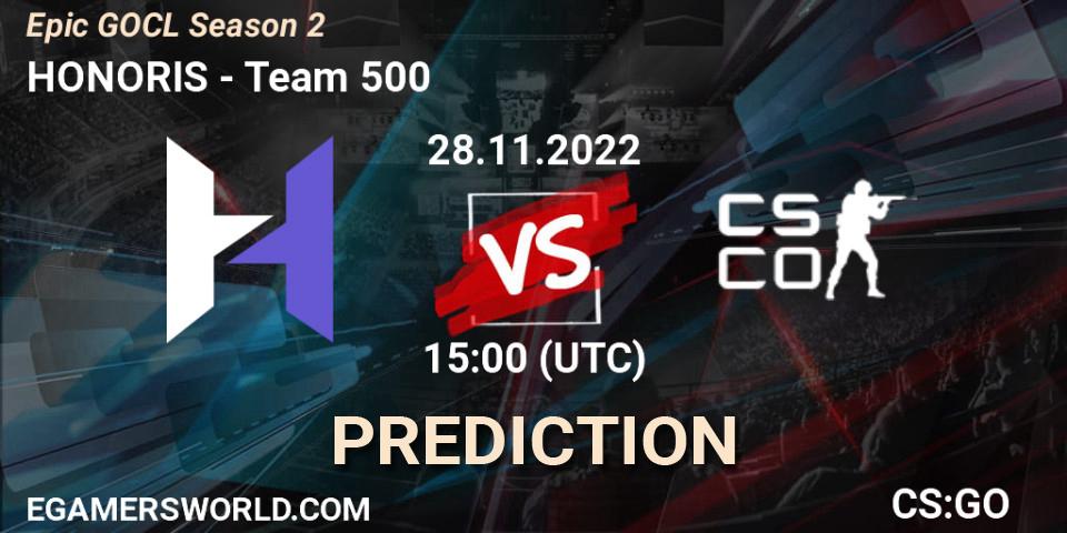 HONORIS - Team 500: прогноз. 28.11.22, CS2 (CS:GO), Epic GOCL Season 2