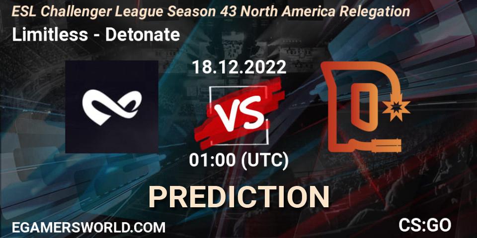 Limitless - Detonate: прогноз. 18.12.2022 at 01:00, Counter-Strike (CS2), ESL Challenger League Season 43 North America Relegation