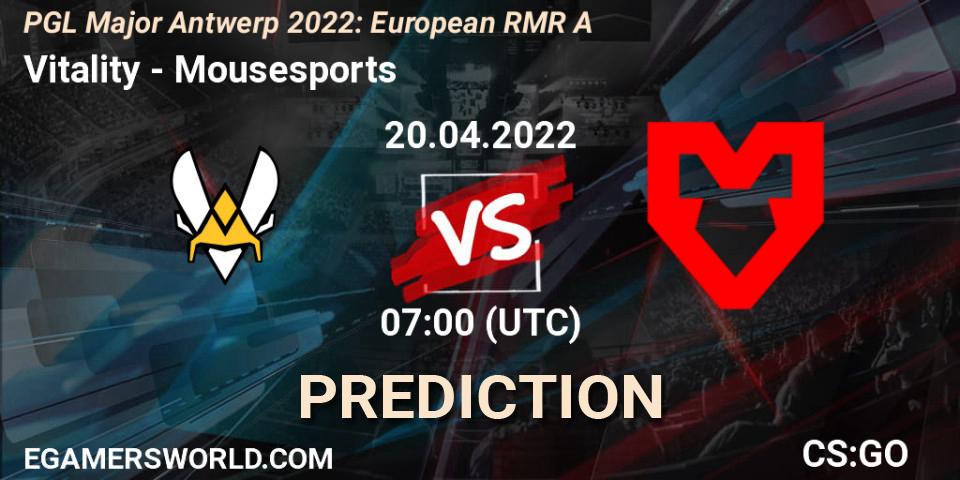 Vitality - Mousesports: прогноз. 20.04.2022 at 07:00, Counter-Strike (CS2), PGL Major Antwerp 2022: European RMR A