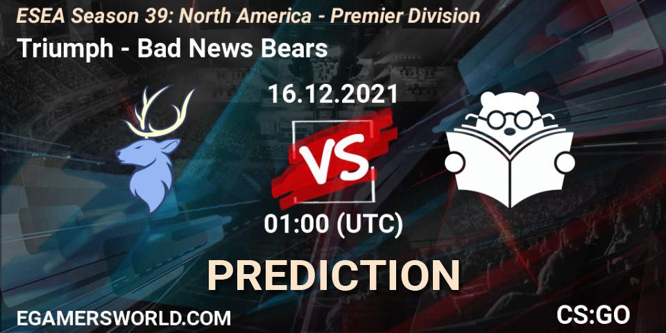 Triumph - Bad News Bears: прогноз. 16.12.21, CS2 (CS:GO), ESEA Season 39: North America - Premier Division
