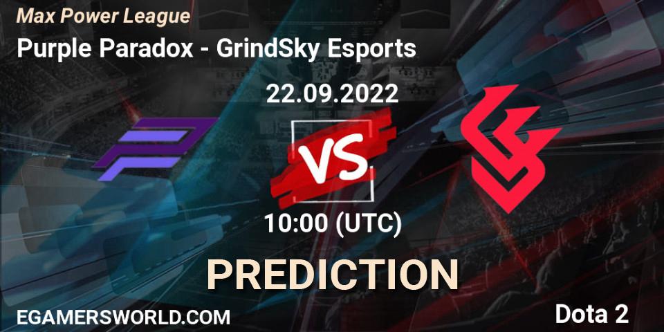 Purple Paradox - GrindSky Esports: прогноз. 22.09.2022 at 10:42, Dota 2, Max Power League