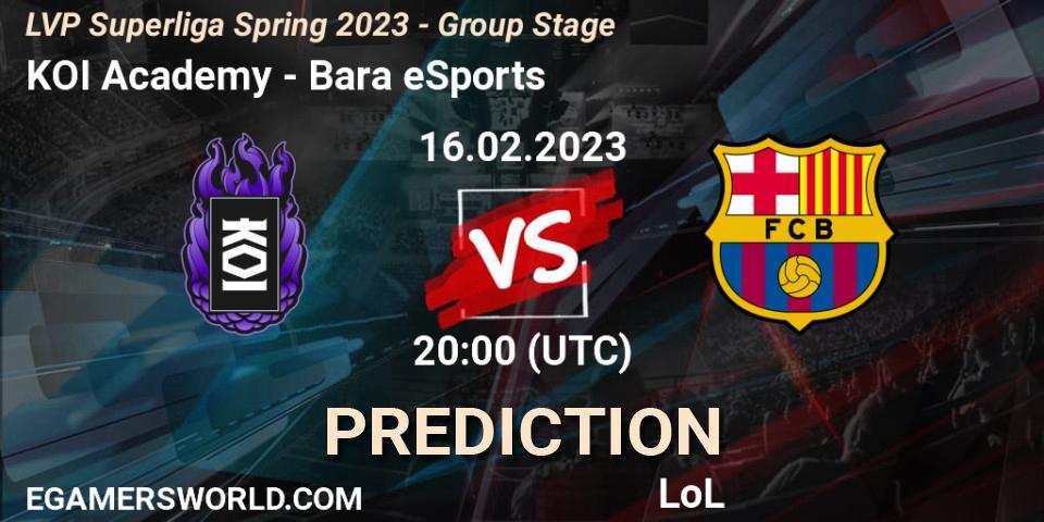 KOI Academy - Barça eSports: прогноз. 16.02.2023 at 20:00, LoL, LVP Superliga Spring 2023 - Group Stage