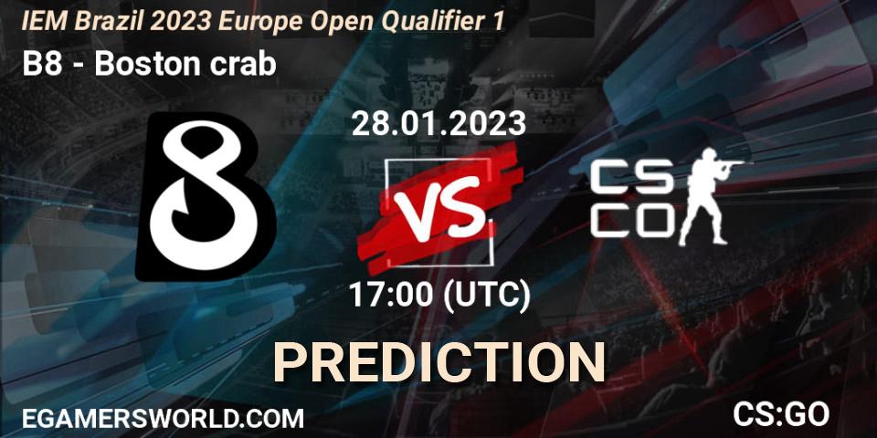 B8 - Boston crab: прогноз. 28.01.2023 at 17:00, Counter-Strike (CS2), IEM Brazil Rio 2023 Europe Open Qualifier 1
