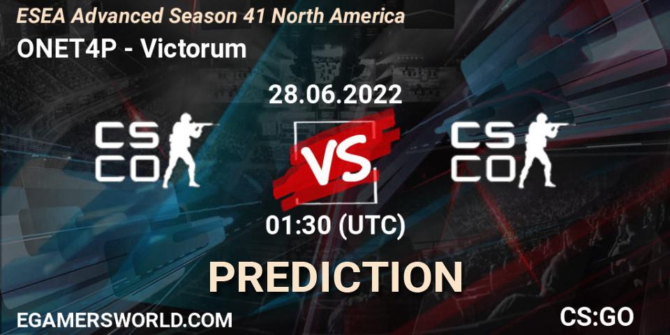 ONET4P - Victorum: прогноз. 28.06.2022 at 00:00, Counter-Strike (CS2), ESEA Advanced Season 41 North America